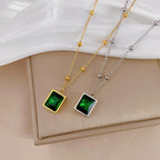 Yimari Birthstone Necklace Green CZ Pendant in Titanium Steel