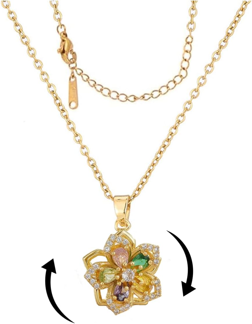 Yimari Flower Spinner Necklace Gold Minimal Pendant Design