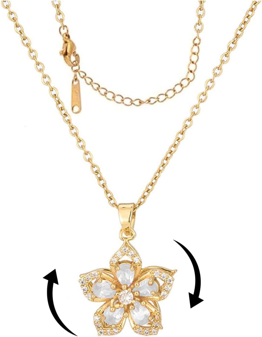 Yimari Flower Spinner Necklace Gold Minimal Pendant Design