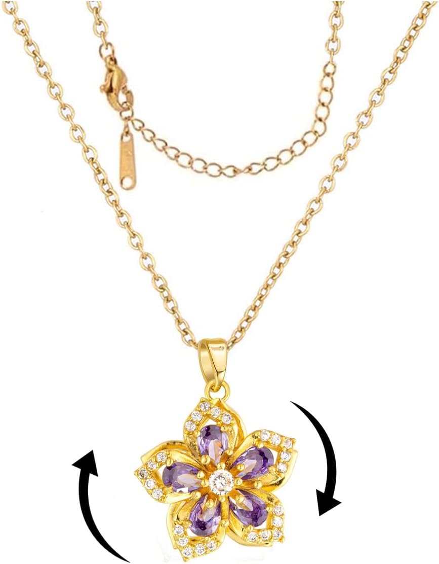 Yimari Flower Spinner Necklace Gold Minimal Pendant Design