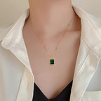 Yimari Birthstone Necklace Green CZ Pendant in Titanium Steel