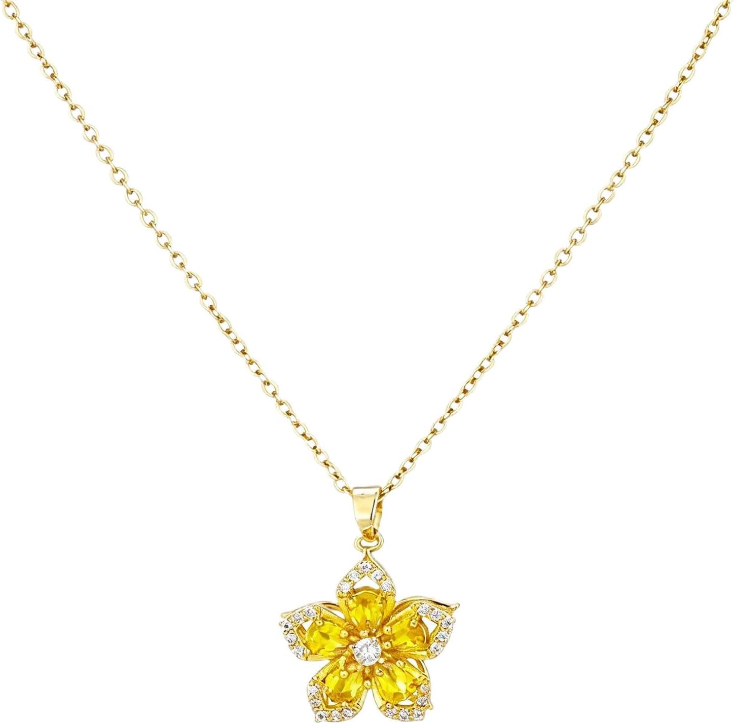 Yimari Flower Spinner Necklace Gold Minimal Pendant Design