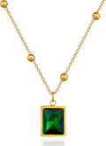 Yimari Birthstone Necklace Green CZ Pendant in Titanium Steel