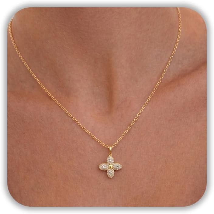 Yimari Heart Clover Necklace Gold Pendant with Birthstone Accent