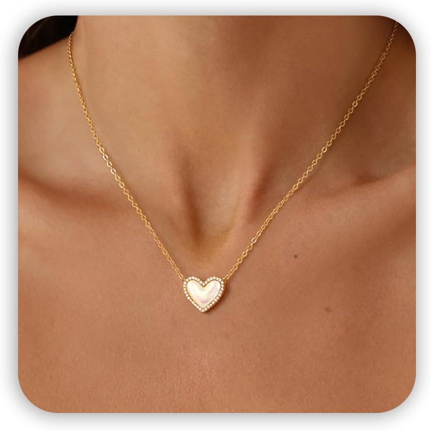Yimari Heart Clover Necklace Gold Pendant with Birthstone Accent