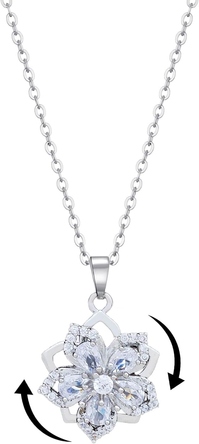 Yimari Flower Spinner Necklace Gold Minimal Pendant Design