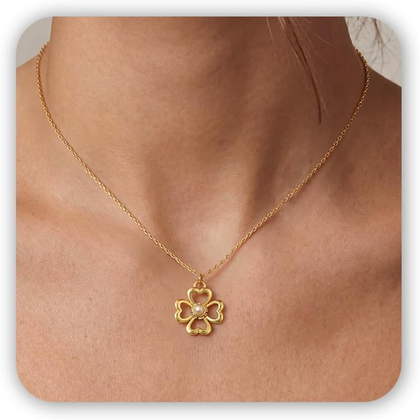 Yimari Heart Clover Necklace Gold Pendant with Birthstone Accent