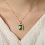 Yimari Birthstone Necklace Green CZ Pendant in Titanium Steel