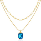 Yimari Birthstone Necklace Gold Layered Paperclip Chain Pendant
