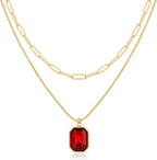 Yimari Birthstone Necklace Gold Layered Paperclip Chain Pendant