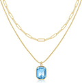 Yimari Birthstone Necklace Gold Layered Paperclip Chain Pendant
