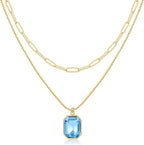 Yimari Birthstone Necklace Gold Layered Paperclip Chain Pendant