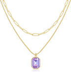Yimari Birthstone Necklace Gold Layered Paperclip Chain Pendant
