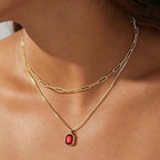 Yimari Birthstone Necklace Gold Layered Paperclip Chain Pendant