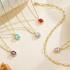 Yimari Birthstone Necklace Gold Layered Paperclip Chain Pendant