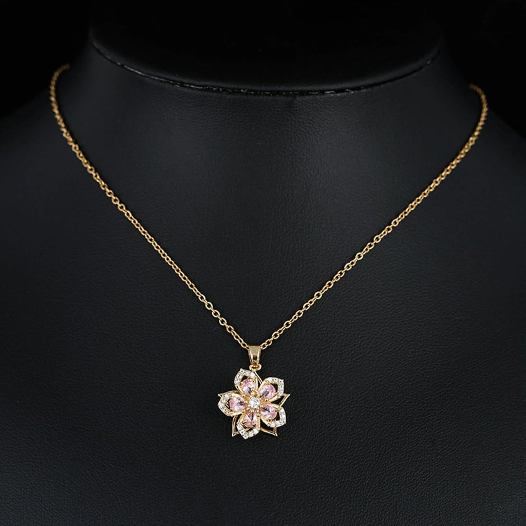 Yimari Flower Spinner Necklace Gold Minimal Pendant Design