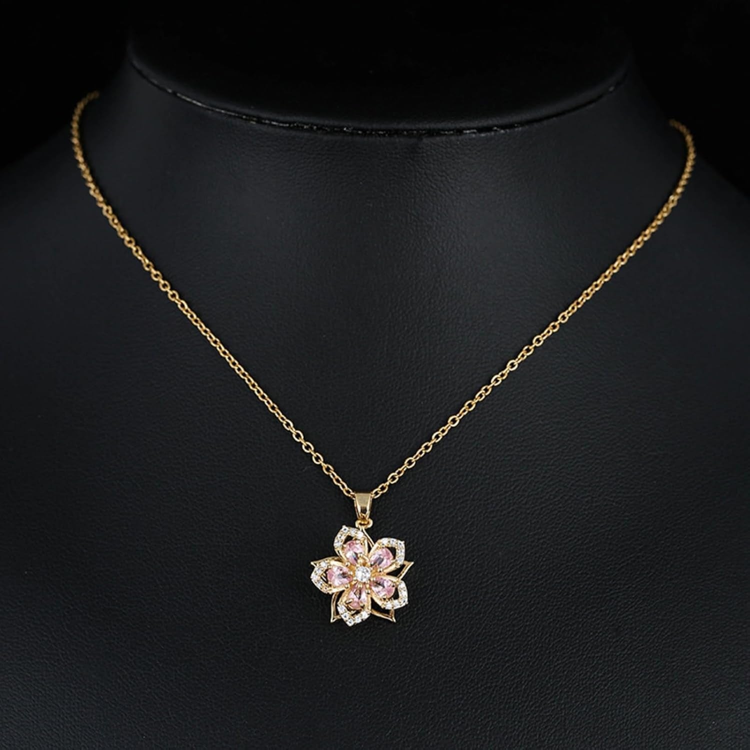 Yimari Flower Spinner Necklace Gold Minimal Pendant Design