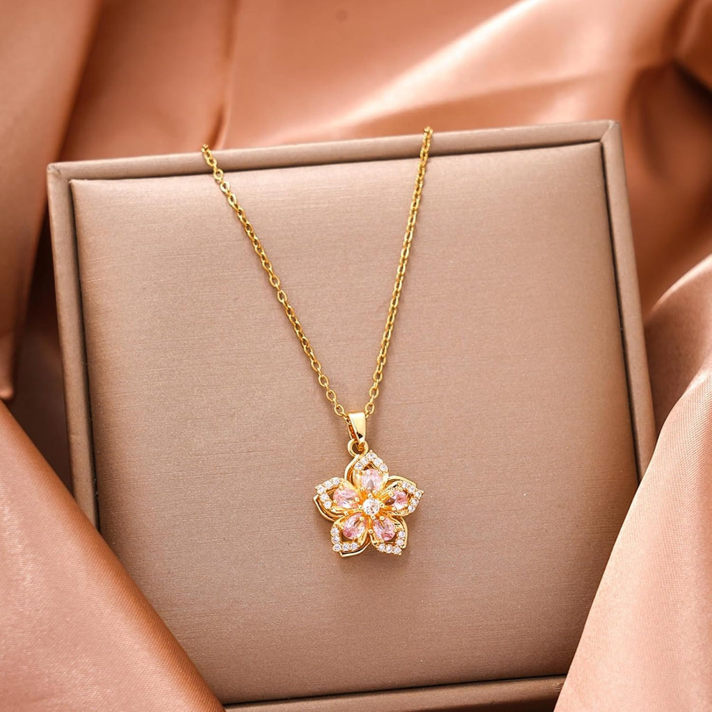 Yimari Flower Spinner Necklace Gold Minimal Pendant Design